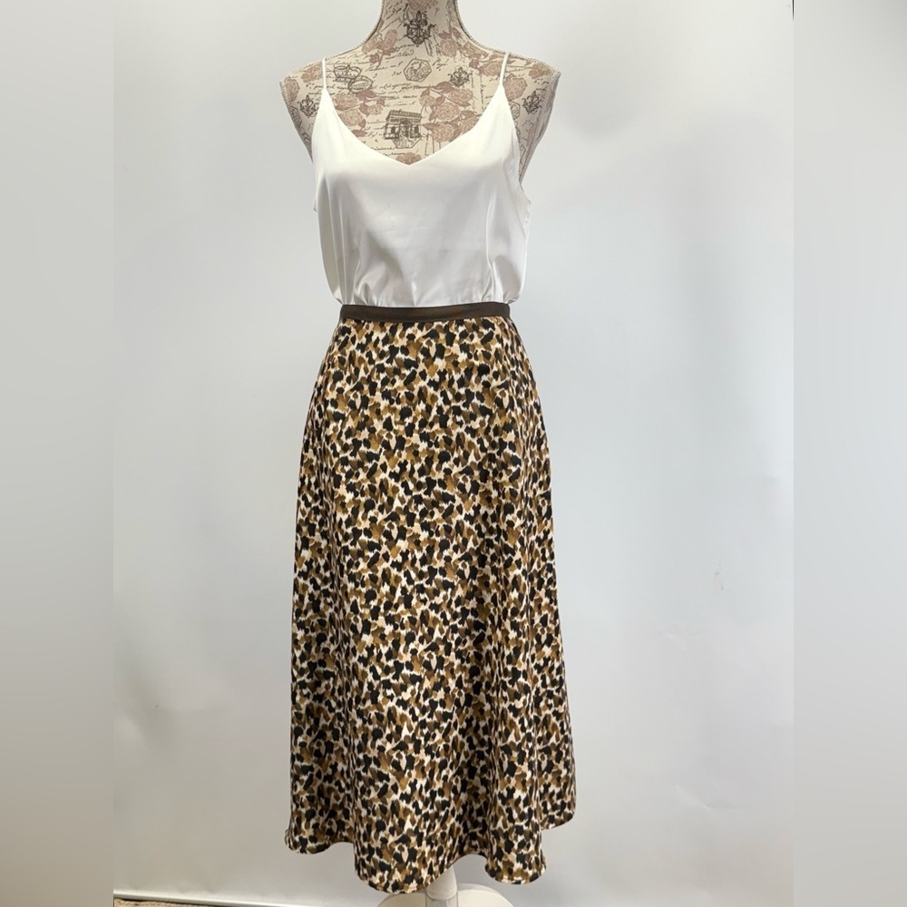 TALBOTS Brown, black & Tan A-Line animal print midi skirt size 16W - Picture 6 of 13